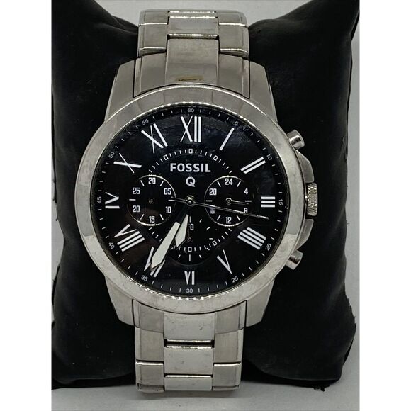Fossil NDW1 Men's Silver Stainless Steel Analog Black Dial Quartz Watch UC63 - Picture 2 of 12